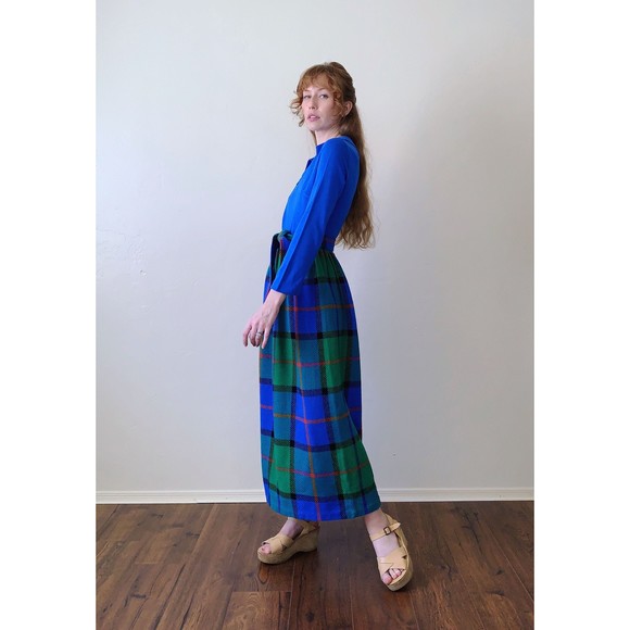 vintage 70s small tartan plaid mod maxi dress - Picture 4 of 10